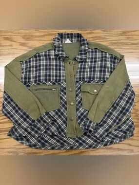 POL Oversize Boho Patchwork Button Up Shirt Hippie Cottagecore Women’s M FWJ239A